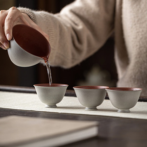 Guanlan Coarse Pottery Stem Cup Gray Glaze Single Tasting Cup For Kung Fu <b>Tea</b> <b>Set</b> Household Use - Product Image 3