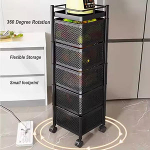 مطبخ تخزين عمودي دوار مربع متعدد الطبقات سلة فواكه وخضروات متحركة إطار دفع لوازم المطبخ - Product Image 3