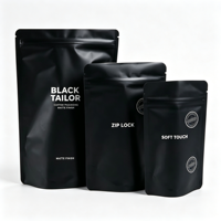 Sachet Doypack Personnalisé Noir Mat Refermable avec Fermeture Éclair, Qualité Alimentaire, pour Snacks et Thé, avec Impression de Logo Personnalisé