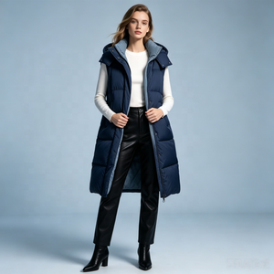 OEM <strong>Women's</strong> <strong>Puffer</strong> <strong>Jackets</strong> for Down Parka Custom ODM Silver Navy <strong>Long</strong> Hooded Winter Outdoor Fashion Warm Thick Quilted Coats - Product Image 4