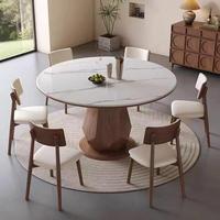 Table à manger circulaire moderne et minimaliste en dalle de roche blanche avec base en bois foncé pour cuisine, maison, appartement – Prix usine