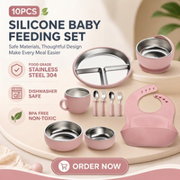 Ensemble d'ustensiles d'alimentation pour enfants, 10 pièces, assiette divisée, sans BPA, en Silicone Durable, avec forte aspiration, ensemble de vaisselle