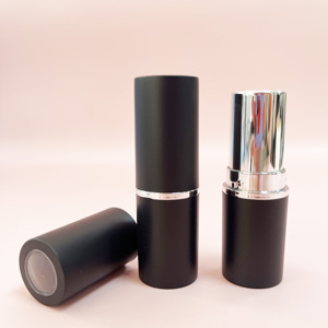Matte Black Round <b>Lipstick</b> Tube Silver Trim ABS Material Empty Cosmetic Lip Balm Container <b>Custom</b> Logo <b>Lipstick</b> Makeup Packaging - Product Image 5