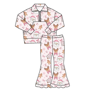 Novedad en Conjunto Navideño Personalizado para Niña con Diseño de Cremallera y <span class=keywords><strong>Pantalones</strong></span> Acampanados con Flecos - Product Image 2