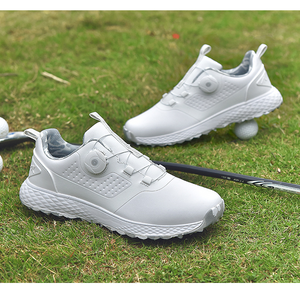 Zapatos de Golf Unisex Blancos con Tacos Fijos y Botones de Cierre Rápido, Parte Superior de PU Transpirable, Suela de Goma - Product Image 6
