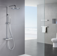 Mitigeur de douche thermostatique mural en laiton poli avec finition céramique, double poignée, moderne, chromé, 3 trous, 5