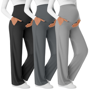 Paquete de 3 Pantalones Anchos de Maternidad para <span class=keywords><strong>Mujer</strong></span>, Pantalones Deportivos Elásticos de Cintura Alta para Embarazo con Bolsillos Laterales - Product Image 3