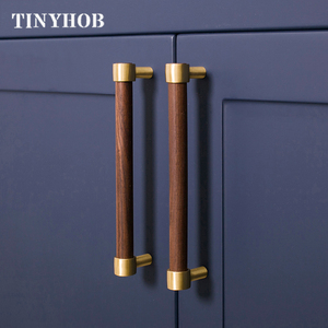 Walnut Elm <strong>T</strong> <strong>Bar</strong> Knob Furniture Cabinet Wardrobe <strong>Door</strong> <strong>Handle</strong> and Knob C-2037 Arrival Brass New Modern Brass+walnut - Product Image 3