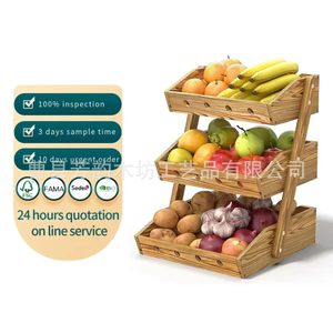 Solid Wood Vegetable Fruit Storage Rack Square Stackable <b>Kitchen</b> Freshness Preservation Draining Rack - Product Image 5