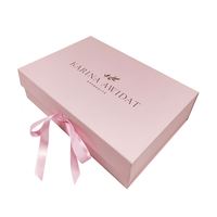 Gerippter Griff Rosa Faltbare Magnetische Geschenkbox - Extragroße Größe mit Vollabdeckplatte - Individueller Golddruck