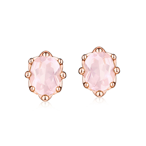 Màu hồng pha lê Rose Quartz <span class=keywords><strong>Stud</strong></span> bông tai 925 sterling Silver mạ vàng đá quý Bông tai - Product Image 1