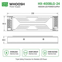 Alimentation à découpage HX-400BLG-24 400W 24V SMPS, transformateur mince haute puissance pour projets d'éclairage linéaire à grande échelle