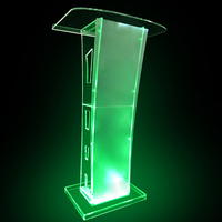 Luz LED de cristal plexiglás acrílico Conferencia transparente púlpito de acrílico claro podio