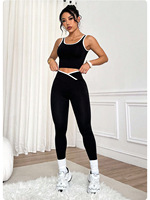 Ensemble de sport transfrontalier sans couture style européen et américain en Spandex/Nylon uni, comprenant un débardeur, un pantalon long et une brassière de sport pour femme, effet push-up fessier