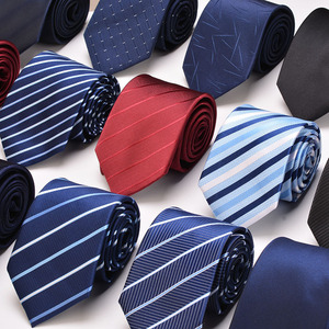 <span class=keywords><strong>Cravate</strong></span> en polyester rayée personnalisée pour hommes, nœud papillon jacquard, tenue de travail formelle, costumes d'affaires haut de gamme bleus, rouges et noirs - Product Image 1