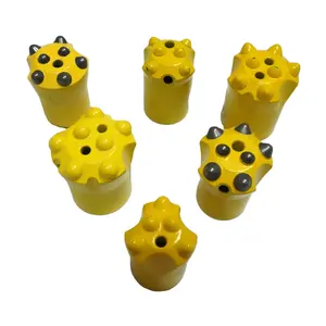 Brocas amarillas de 7 botones de 34mm con varilla de roca cónica Herramientas de perforación de roca de carburo de tungsteno Rosca R25 R28 R32 T38 T45 Brocas cónicas