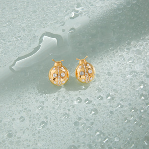 Ladybug Stud <b>Earrings</b> Gold Tone Crystal Insect Design Stainless Steel <b>Posts</b> Fashion Jewelry for Women Gift Occasion - Product Image 4