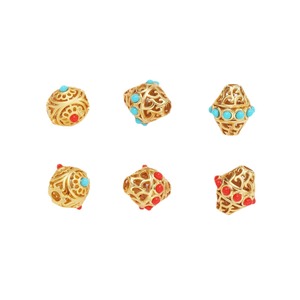Perles intercalaires rondes creuses en turquoise incrustées d'or traditionnel pour la fabrication de bijoux DIY - Product Image 5