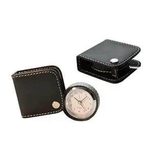 LG2073 Manufacture Handmade Custom LOGO PU Leather Industrial Travel Alarm Clock With Leather Case