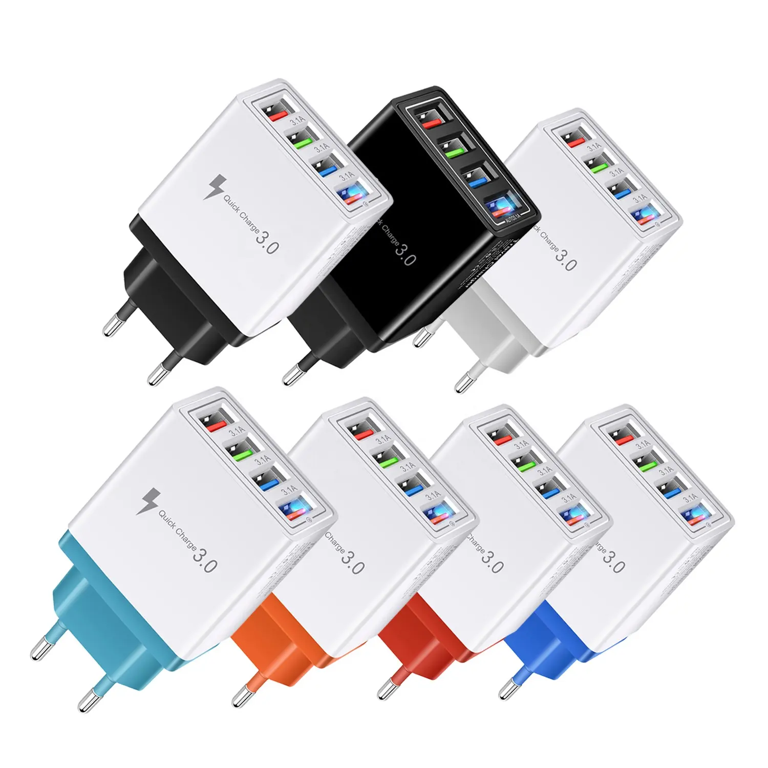 Factory wholesale QC3.0 Fast Charging USB travelling Charger 4 Ports EU UK US Plug wall USB Charger