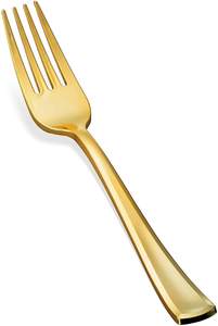 ชุดเครื่องเงินพลาสติกสีทองเครื่องใช้บนโต๊ะอาหารแบบใช้แล้วทิ้งมีดหนักช้อนส้อมมีดเงินสุดหรูสำหรับงานแต่งงาน - Product Image 3