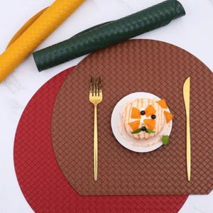 Pu Leather Weave Placemats Dining Elegant Table Round Place <b>Mats</b> Washable Anti Slip <b>Mat</b> for Home <b>Bar</b> Decor - Product Image 4