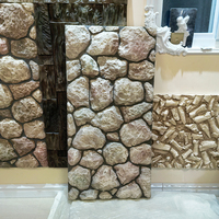 Panneau de carrelage en pierre de pavé colorée imitation réaliste, bord irrégulier, pour décoration murale extérieure, directement de l'usine Pu Stone Wall