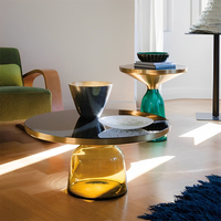 Table basse ronde en verre de style nordique moderne, table d'appoint dorée avec élément décoratif, mobilier de maison, ensemble pour salon d'hôtel