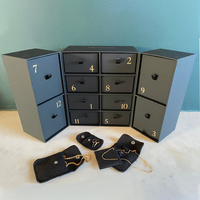 Boîte Calendrier de l'Avent de Noël Noire à Tiroirs pour Bijoux (Boucles d'Oreilles, Bagues, Colliers) et Cosmétiques