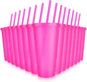 Plastic Reusable PP Stadium <b>Coffee</b> Pink Cup Mug with Straw and Lid Custom Logo - Product Image 1