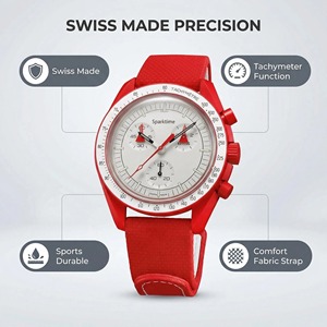Sparktime Unisex <b>Red</b> Sport Chronograph Fashion Watch 42mm Digital Quartz PU/Silicone Strap 20mm Band 3BAR Water Resistant - Product Image 4