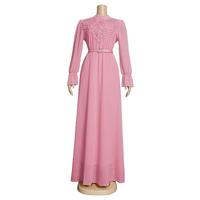 Robes longues en mousseline de soie pour femmes grandes tailles, couleur assortie, vêtements pour femmes, col rond, manches longues avec ceinture, robe maxi élégante
