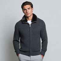 Cardigan en laine et coton mélangés pour hommes, col en fausse fourrure amovible, fermeture éclair bidirectionnelle, logo personnalisé, OEM, tricot d'hiver en gros