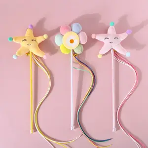 Pet plush estrela do mar girassol som franjas sino fada feitos à mão gato vara gato brinquedos interativos.