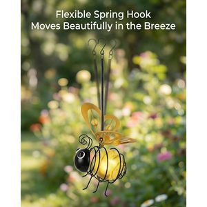 Lámpara Solar Colgante con Forma de Abeja, Cuerpo de Vidrio Amarillo, LED Brillante, IP65 Impermeable, Decoración de Jardín de Plástico para Exteriores - Product Image 5