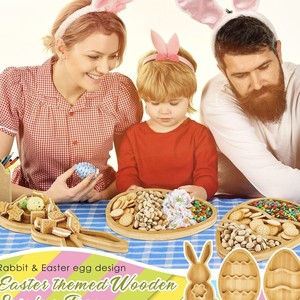 Easter Bunny Wooden Serving <b>Tray</b> Egg Shape <b>Snack</b> Plate For Home Kitchen Party Use - Product Image 2