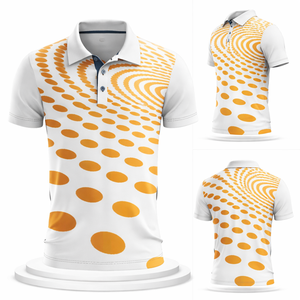 Polo de sport pour homme en polyester et élasthanne, anti-boulochage, motif cercle abstrait, orange et blanc, avec logo personnalisé - Product Image 4
