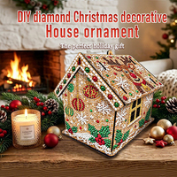 Kit de peinture diamant en bois en forme de maison de Noël LS, ornement de bureau, cadeau artisanal fait main pour Noël