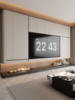 Meuble TV cheminée électrique LED extensible et convertible en bois gris foncé, style traditionnel et moderne de luxe, avec rangement pour salon
