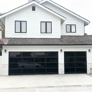 New modern style garage door with glass, tempered glass, noise reduction and heat insulation.