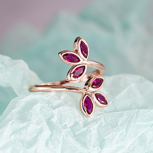 Anello Aperto con Foglia in Zircone Color Oro Rosa per Donne, Gioiello da Dito Dolce e alla Moda - Product Image 6