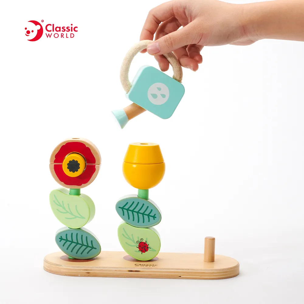 ตัวต่อของเล่นสำหรับเด็กทารก,บล็อกซ้อนกันแหวนดอกไม้ทำจากไม้คลาสสิก