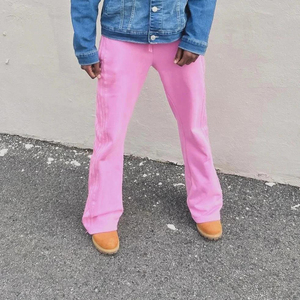 Il produttore produce <span class=keywords><strong>pantaloni</strong></span> della tuta a vita doppia stile rosa 1000% <span class=keywords><strong>pantaloni</strong></span> della tuta a zampa larga a righe di alta qualità - Product Image 3