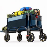 Chariot pliable à 4 roues avec poignée réglable, étanche, portable, 300L, pour le camping en plein air, les courses, avec frein, hayon et poche latérale