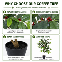Arbre à café artificiel hyper-réaliste 120 cm, baies de cerise rouges, ignifuge, écologique, résistant aux UV, intérieur/extérieur, OEM