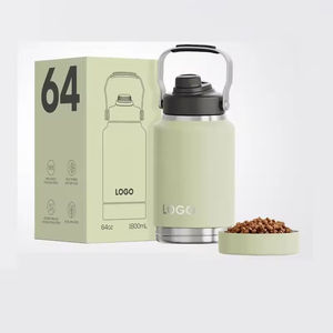 BORGE 2 in 1 funzionale 64oz sottovuoto isolato doppia parete in acciaio inox bottiglia di acqua con contenitore di cibo ciotola per cani - Product Image 5