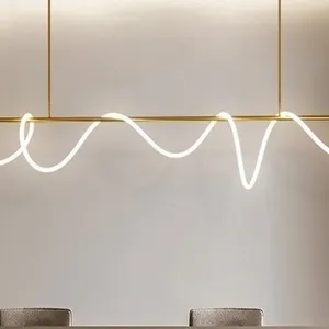 现代简约DIY艺术亚克力柔性管发光二极管装饰吊灯豪华灯具现代客厅绳吊灯