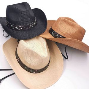 Minimalist Straw Western <b>Hat</b> Wide Brim Sun Protection Cowboy <b>Hat</b> <b>for</b> Summer Use - Product Image 1