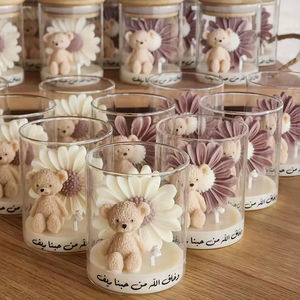 Velas Aromáticas Personalizadas con Diseño de Oso Rosa y Flores, Recuerdo para Bautizo, Regalos de Cumpleaños - Product Image 6