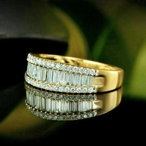 Anello di Lusso da Donna in Oro Massiccio 18K con Diamanti Taglio Baguette Colore D Naturale Fede Nuziale T0726 - Product Image 2